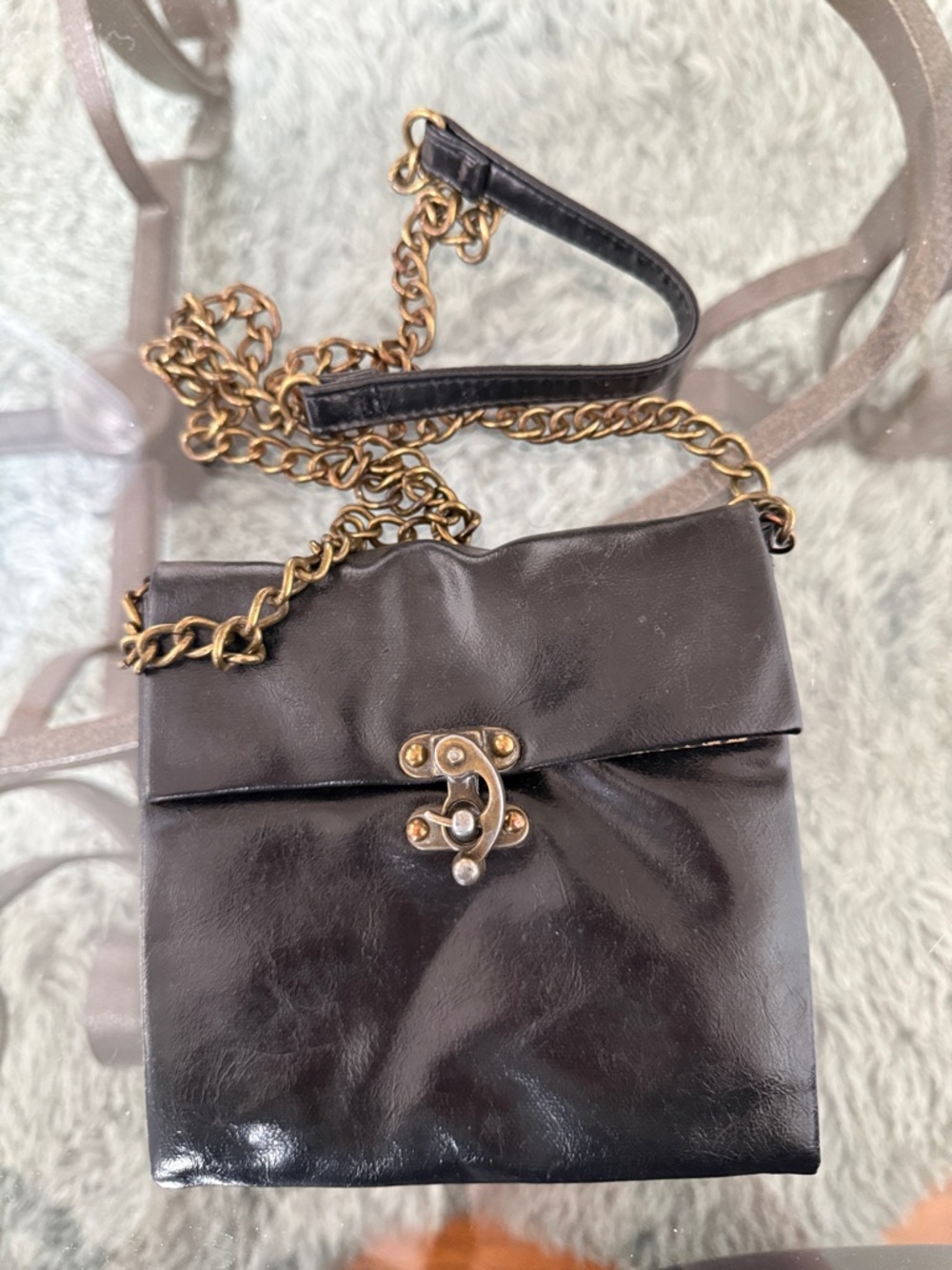 Black Leather Chain Shoulder Bag